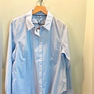 Blue and White Striped Lightweight Long Sleeve Button Up Shirt